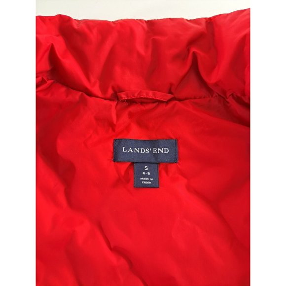 Womens Lands End Puffer Vest Down Insulated Red Nylon Snap Closure Size Small - Picture 4 of 5